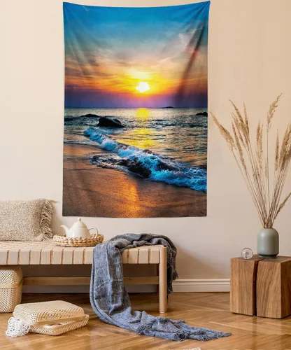 Vista 35 de Ambesonne Tapiz étnico, atrapasueños de estilo bohemio con ilustraciones de plumas y floretes, colgante de pared para dormitorio, sala de estar