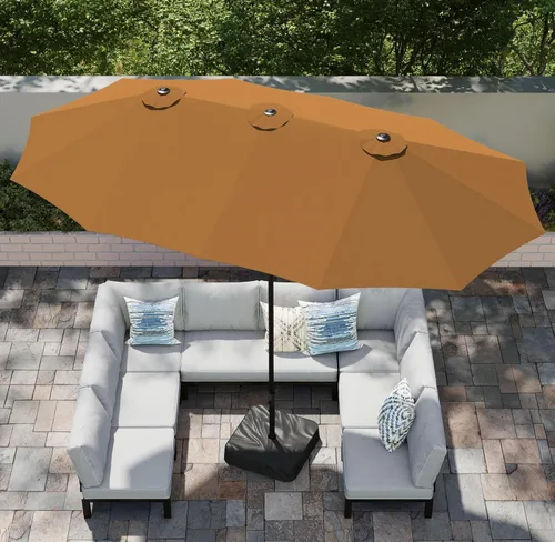 Vista 14 de PHI VILLA Sombrilla grande de 15 pies para patio con base incluida, sombrilla de doble cara rectangular para exteriores de gran tamaño con soporte