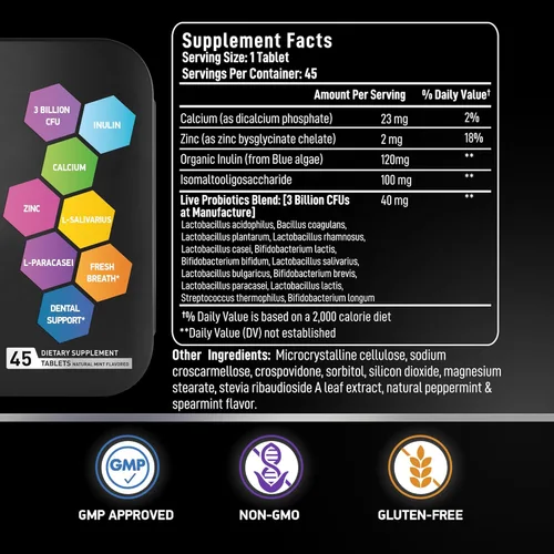Vista 6 de Probióticos dentales para dientes y encías, mezcla de probióticos y prebióticos Lactobacillus Salivarius, el mejor probiótico oral para dientes