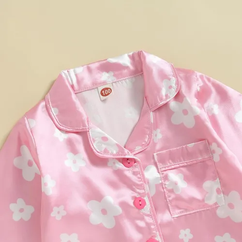 Vista 4 de Conjunto de pijama de satén con botones y pantalones largos, ropa de dormir para niños y niñas