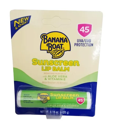 Banana Boat Aloe Vera con protector solar Vitamina E Bálsamo labial, SPF 45 0.15 oz (paquete de 4)