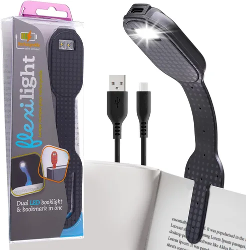 Vista 21 de Gifts for Readers & Writers Luz de libro recargable, luz de lectura con clip para cama, Flexilight 2 en 1 y marcapáginas, 12 horas de luz una vez