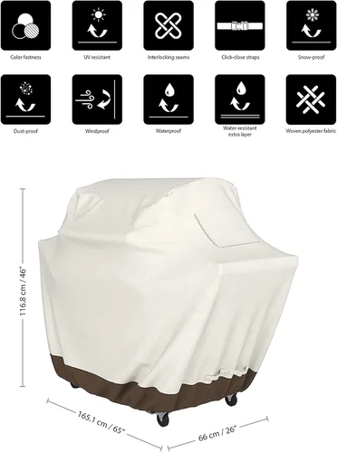 Vista 2 de Yaxa Basics Cubierta para Parrilla de Gas Barbacoa para Exteriores, Impermeable, Anti-UV, Duradera, 65 pulgadas, Grande, Beige