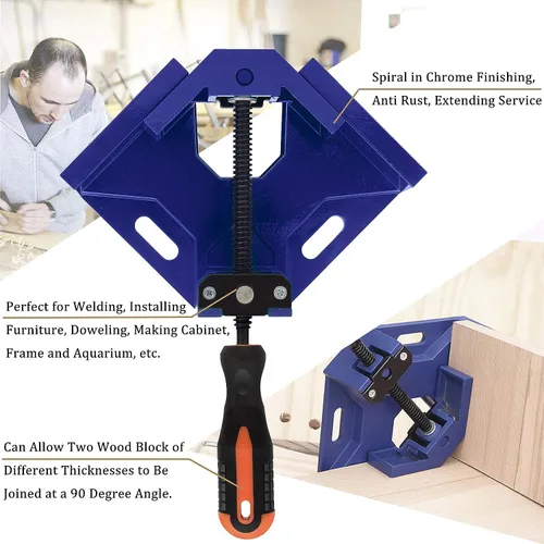 Vista 9 de Abrazadera de esquina – Abrazadera de ángulo recto de 90 grados – Aleación de aluminio resistente de un solo mango por DMNI (4, azul)
