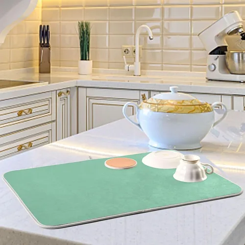 Vista 6 de Tapete de secado de platos grande verde salvia, extra grande para platos, accesorios de cocina, mostrador, almohadilla escurridor de platos