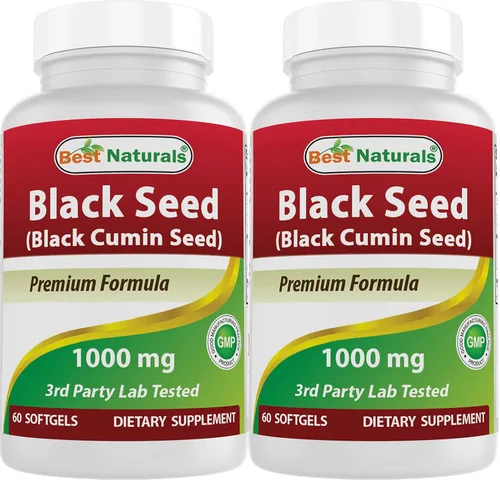 Best Naturals 2 paquetes de cápsulas de aceite de semilla negra de 1000 mg (sin OGM), Nigella Sativa, 100% prensado en frío, pastillas de aceite de