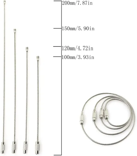 Vista 6 de RLECS 20 llaveros de alambre de acero inoxidable de 0.069 pulgadas para cables de aviones, 4 bucles de longitud, 5 unidades de cada uno para colgar