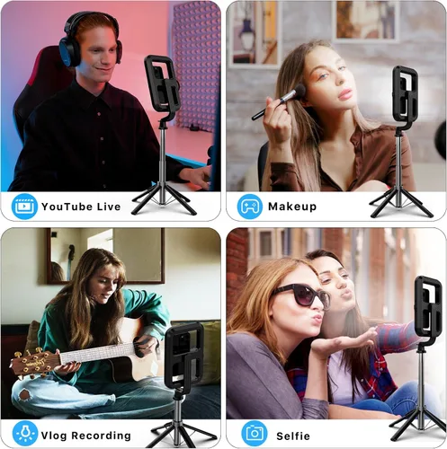 Vista 9 de M MYBAT PRO Luz selfie de 9 pulgadas para exteriores – Soporte de trípode extensible de 72 pulgadas con base de 4 patas, luces LED regulables