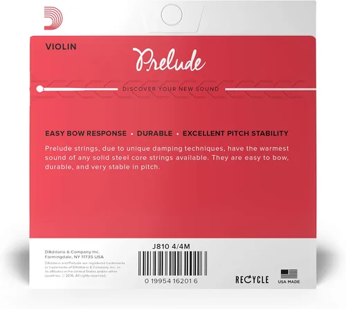 Vista 4 de D’Addario Prelude Violin String Set, 4/4 Scale Medium Tension – Solid Steel Core, Warm Tone, Economical and Durable, 1 Set & Essential Elements for