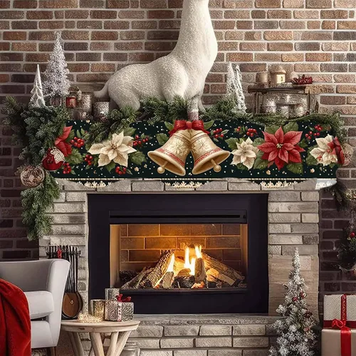 Vista 6 de NYZE Bufanda para Repisa de Chimenea Navideña 60 x 17 Pulgadas Cubierta Decorativa para Repisa de Chimenea de Navidad Camino de Mesa para Repisa