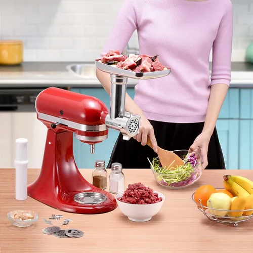 Vista 7 de Accesorios metálicos para molinillo de alimentos para batidoras KitchenAid, picadora de carne, relleno de salchichas, accesorio perfecto