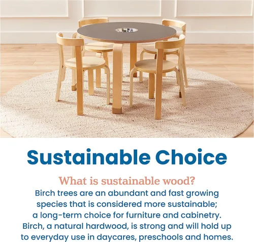 Vista 8 de ECR4Kids Bentwood - Juego de mesa de pizarra y silla con respaldo curvado, muebles para niños, natural, 5 piezas
