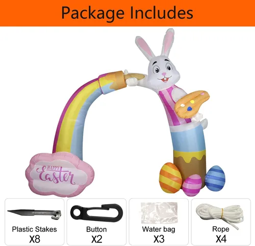 Vista 6 de Domkom Arco inflable de Pascua de 12 pies de largo para decoración al aire libre, luces LED integradas para decoración de patio, para decoración
