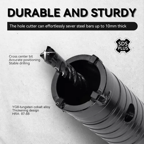 Vista 4 de Mollom Sierra perforadora para hormigón SDS Plus de 8.661 in, cortador de agujeros de alta resistencia con broca de posición central de 4.331 in