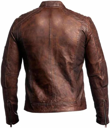 Vista 3 de Equipo de motocicleta vintage acolchado para hombre (marrón o negro) Retro Cafe Racer Chaqueta de motociclista de cuero, Marrón, XL