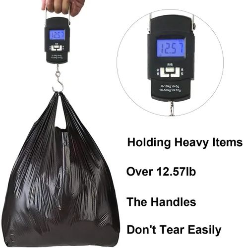 Vista 4 de LazyMe Bolsas para camisetas, bolsas de plástico negras con asas para comestibles y compras al por menor, bolsas de plástico para negocio, 12 x 20