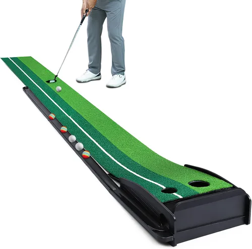 Dollox Putting Green - Alfombrilla de Putting de Golf para Interiores, Alfombrilla con Retorno Automático de Pelota, Set de Mini Golf Accesorios de
