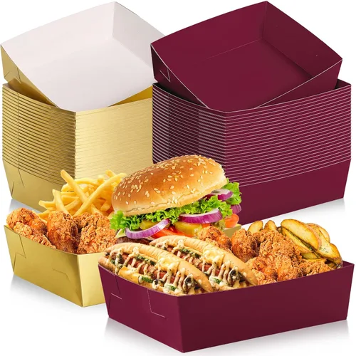 Vista 9 de Uiifan Bandejas de papel extra grandes de 5 libras desechables para comida, barco, nachos, bandejas para servir aperitivos, resistentes a la grasa