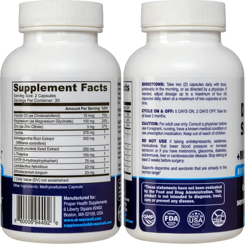 Vista 2 de Dr. Maxwell Suplementos de serotonina y dopamina con probióticos para el estado de ánimo, soporte 5 en 1 para (1) dopamina (2) serotonina (3) estado