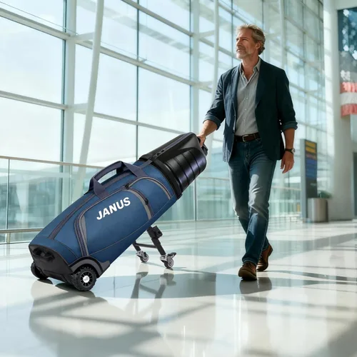 Vista 6 de JANUS Golf Travel Bag Hard Case with Foldable Support Legs, Hands-Free Golf Club Travel Bag with 360° Spinner Wheels, ABS Hard Shell, Foldable