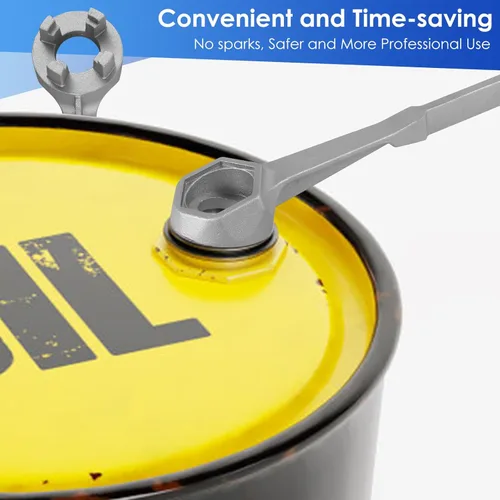 Vista 4 de 2 llaves de barril, llave de tapón de tambor 3 en 1, herramienta de abridor de barril de aluminio para abrir tambor de 10, 15, 20, 30, 55 galones