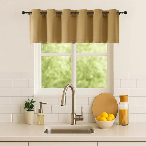 Vista 149 de Simplebrand Juego de 2 paneles de cenefa aguamarina para ventana de cocina de 14 pulgadas de largo, cortinas de oscurecimiento de habitación