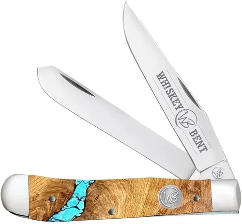 Vista 38 de WHISKEY BENT HAT CO. Navaja de bolsillo plegable tradicional Trapper de 4.125 pulgadas, longitud cerrada, cuchillas de acero inoxidable 440C (azteca)