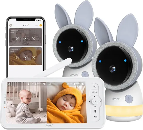 ARENTI Monitor de bebé mejorado con 2 cámaras, 4MP 2.4G y 5G WiFi Baby Camera Monitor, visión nocturna infrarroja, luz nocturna, audio de 2 vías,