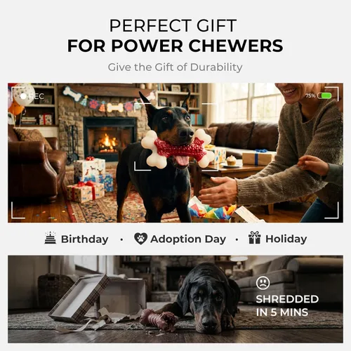 Vista 8 de Juguetes resistentes para perros, juguetes para masticadores agresivos de raza grande, perros masticables, juguete de hueso de nailon para perros