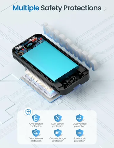 Vista 9 de Cargador portátil ligero de 12000 mAh con cables integrados y enchufe de pared de CA, batería de carga rápida PD20W USB-C, pantalla LED, cargador