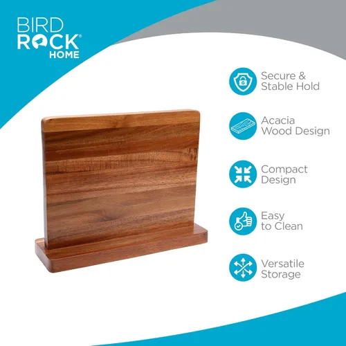 Vista 3 de BIRDROCK HOME Bloque magnético de madera para cuchillos Almacenamiento de cuchillos de madera de acacia Soporte magnético fuerte de doble cara