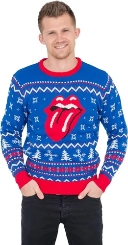 Vista 2 de Rolling Stones Suéter navideño clásico con lengua azul real para adultos, Azul Real