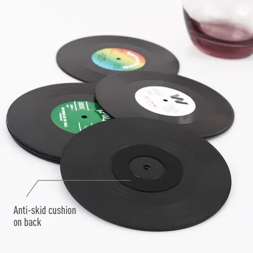 Vista 4 de homEdge Posavasos para discos de vinilo, 6 piezas de posavasos de vinilo de estilo retro