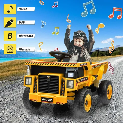 Vista 6 de Camión volquete de 12 V para niños, juguete eléctrico para niños pequeños Amarillo