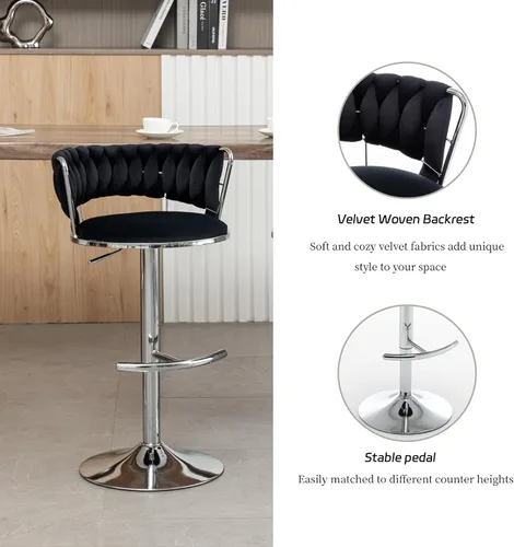 Vista 64 de Juego de 4 taburetes de bar de terciopelo dorado, taburetes de bar con respaldo bajo, taburete de bar giratorio para isla de cocina, pub (verde)