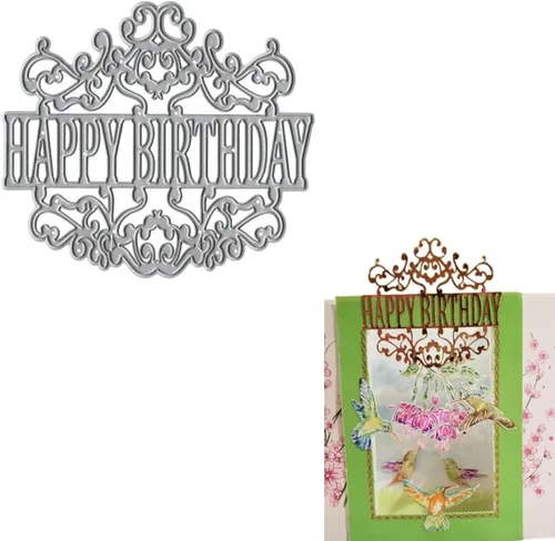 Vista 4 de 4 piezas de troqueles de feliz cumpleaños para hacer tarjetas, herramienta de grabado de plantillas de corte de bricolaje, suministros