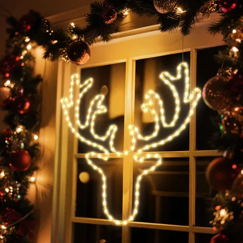 Vista 6 de Decoración de luces de reno grande de 32 pulgadas de Navidad – 134 LED impermeable para decoración de pared con temporizador para decoración