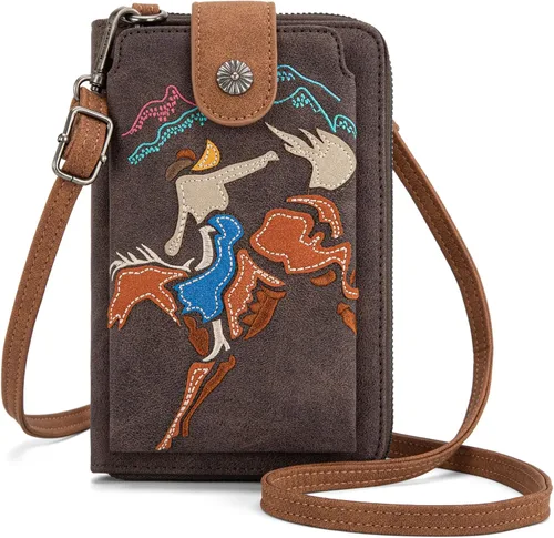 Vista 26 de Montana West Western - Cartera cruzada para teléfono para mujer, con bloqueo RFID, con ranuras para efectivo y bolsillo con cremallera Hoja de arce