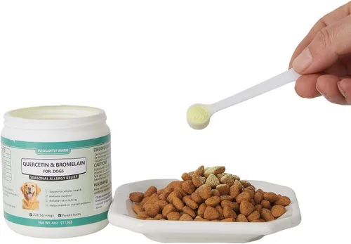 Vista 4 de Quercetina para perros con bromelina, apoyo para la alergia, alivio inflamatorio, apoyo a la salud celular, fórmula de bienestar para la piel