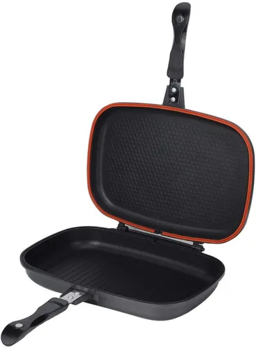 Sartén de doble cara, sartén portátil antiadherente para panqueques, tortilla, mango antiquemaduras, sartén cuadrada Omlette, sartén abatible para