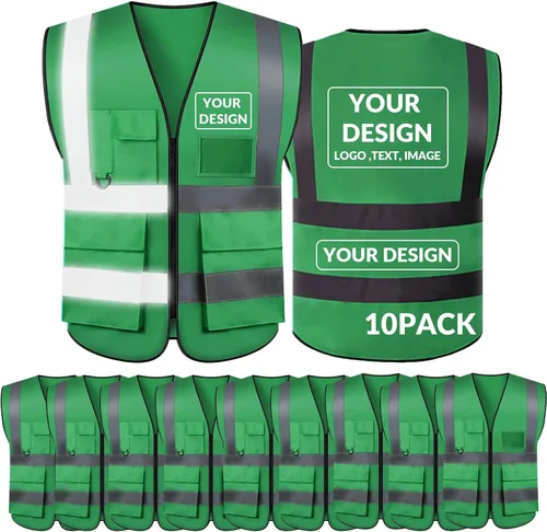Vista 33 de BeautyWill Chaleco de seguridad con logotipo personalizado, Hi Vis Clase 2, chaleco reflectante de construcción unisex con 5 bolsillos