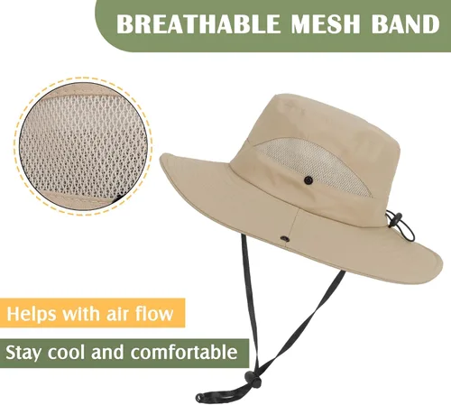 Vista 4 de Women Summer Sun Hat Outdoor Sun Protection Bucket Hat Wide Brim Beach Hat Safari Hat