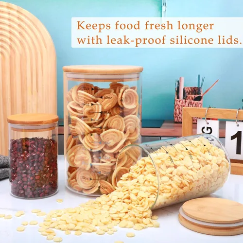 Vista 4 de Glass Storage Containers with Lids,Glass Jars with Bamboo Lids, Canisters Set for Pasta, Nuts, Coffee Beans, Kitchen Pantry Organization Jar,Muti