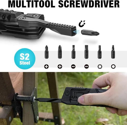 Vista 6 de DURATECH Multiherramienta 20 en 1 con bloqueo de seguridad, regalo para hombres, con cuchillo de bolsillo, destornillador, sierra, abrelatas