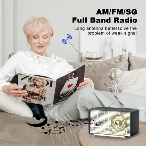 Vista 6 de YOWGUIF - Radio AM FM clásica retro de madera para mesa, altavoces Bluetooth, radios enchufables de pared con perilla giratoria, ideal para el hogar