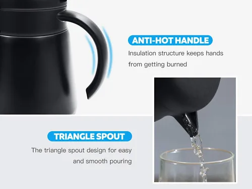 Vista 4 de Luvan Cafetera térmica de 27 oz de 27.1 fl oz, para bebidas calientes, pequeña jarra térmica de café con botón superior, jarra de café de acero