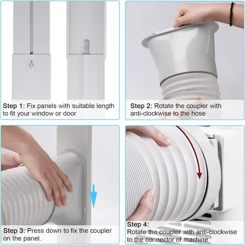 Vista 4 de Kit de ventilación de aire acondicionado portátil con manguera de escape de 5.9 pulgadas, kit de ventana de CA portátil ajustable para conductos