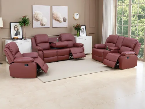 Vista 24 de Juego de sofá reclinable de tela de 2 piezas, juego de muebles de sala de estar, moderno juego de sofá reclinable manual con portavasos/consola