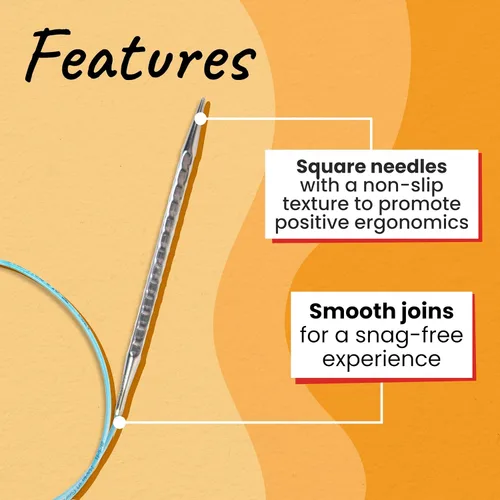 Vista 4 de skacel by addi Rocket 2 - Agujas de tejer circulares (cuadradas), puntas de latón chapadas de 24 pulgadas (23.6 in) con cable de nailon flexible