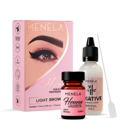 Vista 10 de Menela Kit de tinte para cejas con henna - Color de cejas negro con extracto de bambú - Aspecto natural, fácil aplicación - 2.5g de henna + 15ml